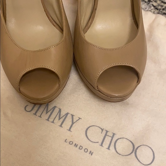 Jimmy Choo Nude Leather ‘Quiet’ Peep Toe Platform - Picture 9 of 10